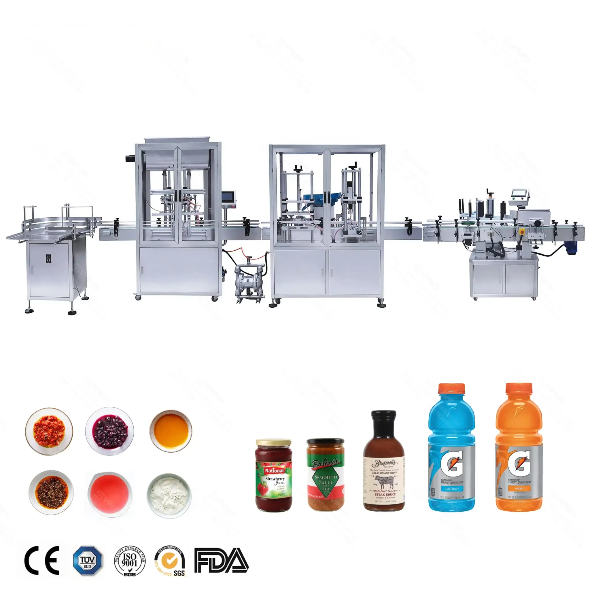 Automatic paste & Liquid filling and capping line with bottles