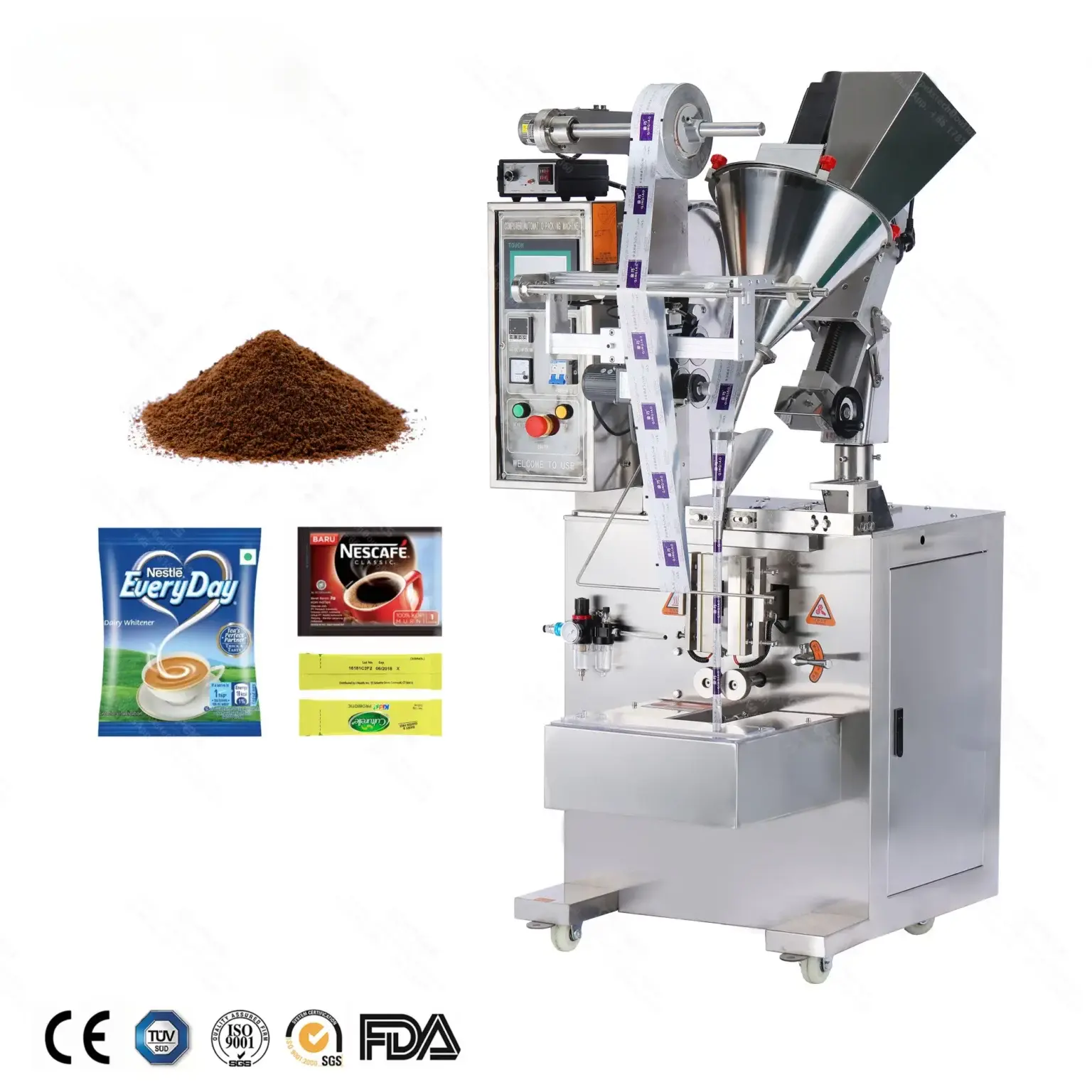powder back seal3 sides sealing packaging machine right side view