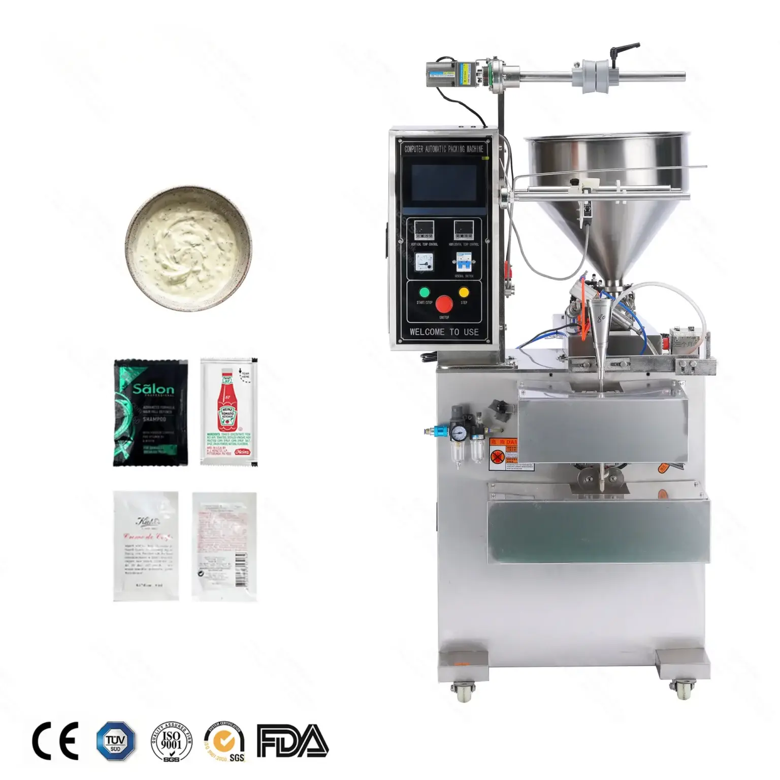 vertical paste and liquid filling machine (4 sides sealing) front