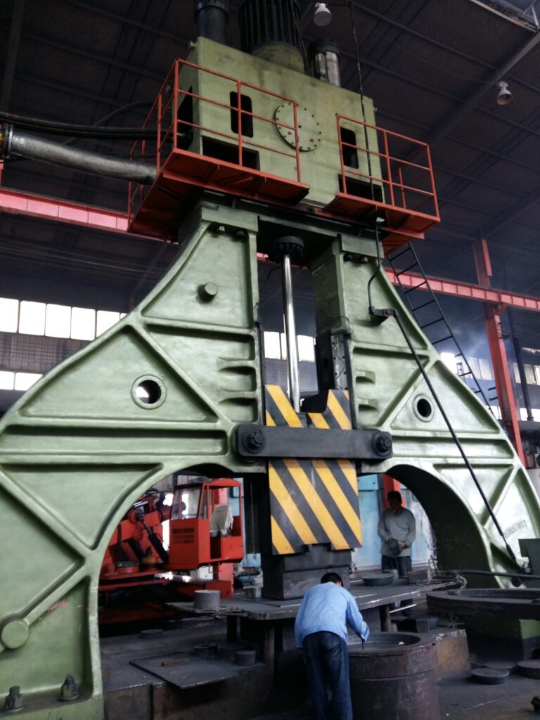 Top half green fully hydraulic open die forging hammer close up